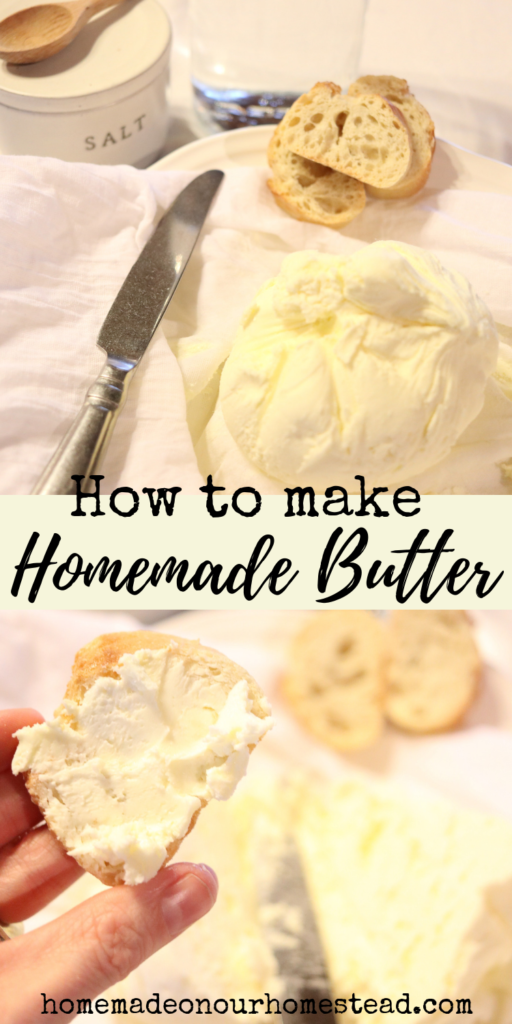 how to make homemade butter. Make your own butter at home. Quick and easy way to make butter. #homemadeonourhomestead #foodfromscratch #howtomakehomemadebutter #quickandeasywaytomakebutter #foolproofwaytomakebutter #ilovebutter #DIYbutter #butterfromscratch #learnhowtomakebutter