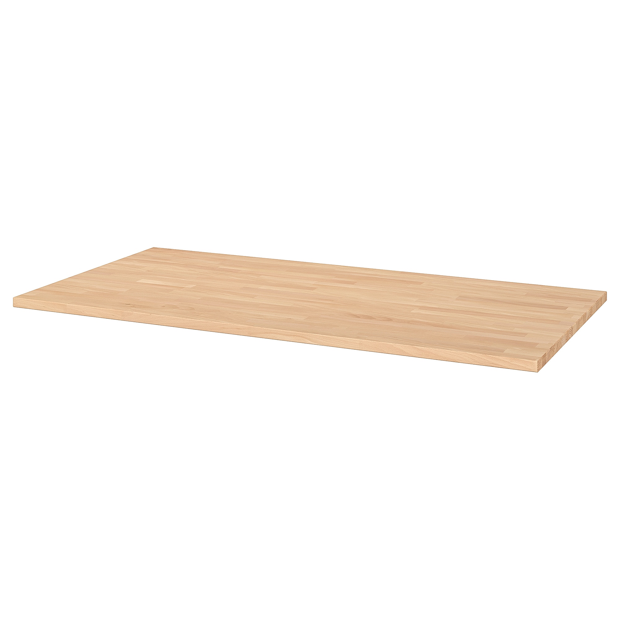 A picture of a butcher block table top to use with the Ikea Skarsta desk.