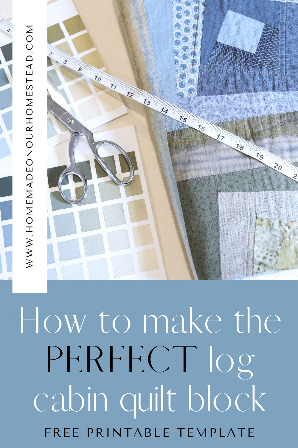 pinterest image graphic for how to make a perfect log cabin quilt block