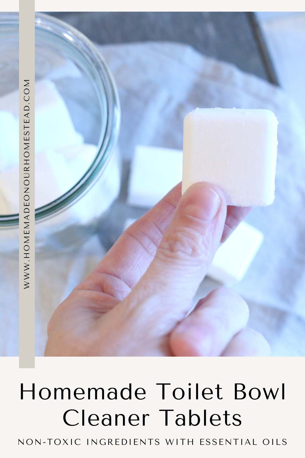 Pinterest graphic for homemade toilet bowl cleaner tablets.